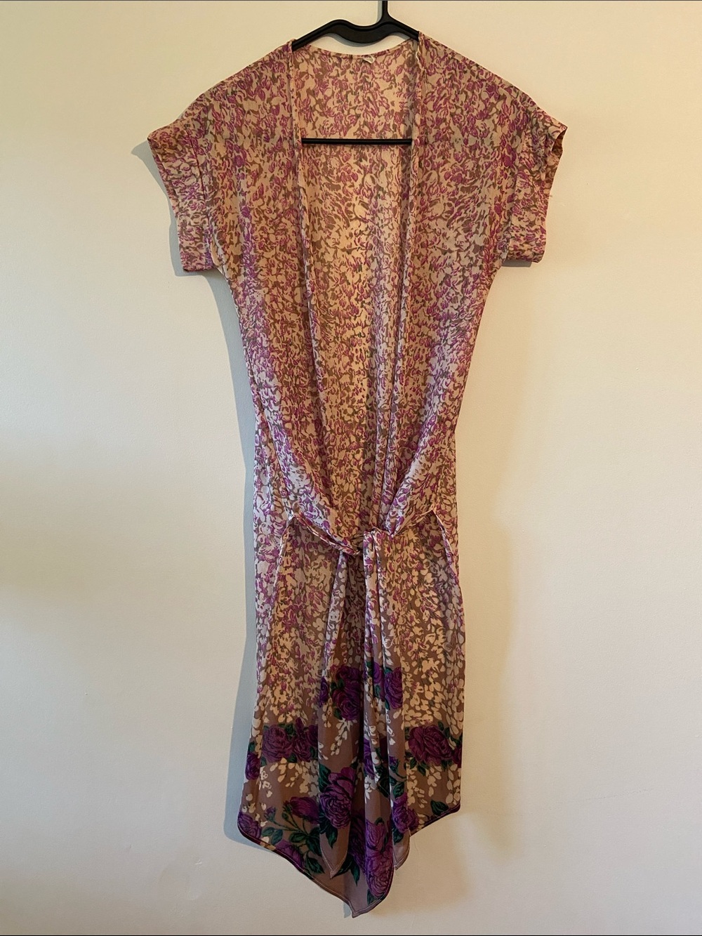 Vintage Mauve Pink Floral Asymmetrical Tie-Waist Dress